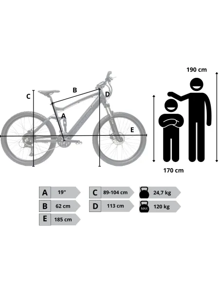 Rower Elektryczny Męski Górski 27,5" SHIMANO Tarcze Aluminium MTB 250 W LCD