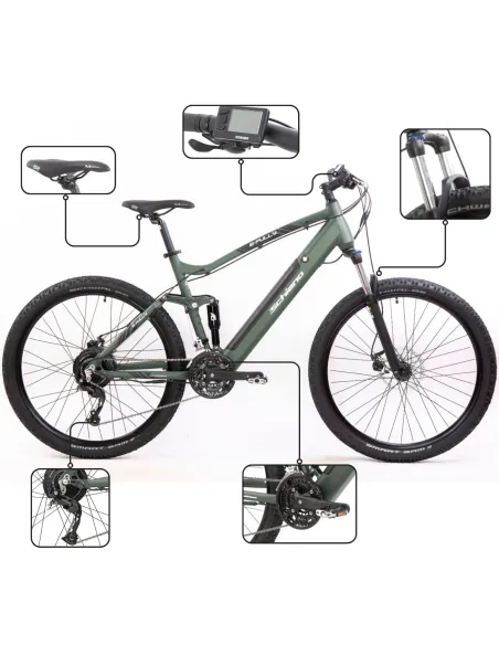 Elektryczny Rower Górski 27,5 Damski Męski Tarcze Cyngle Amortyzacja Full