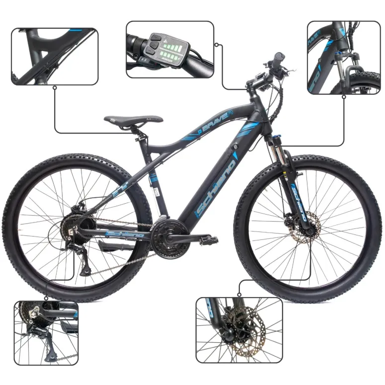 Rower Elektryczny Męski Damski Górski 27,5" MTB 250W Amortyzacja Tarcze LED