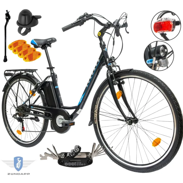 Rower Elektryczny Damski Miejski 28" SHIMANO 250 W LED Bagażnik Oświetlenie