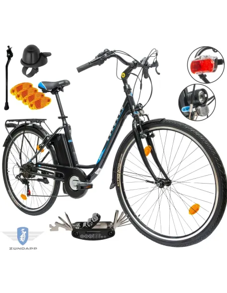 Rower Elektryczny Damski Miejski 28" SHIMANO 250 W LED Bagażnik Oświetlenie