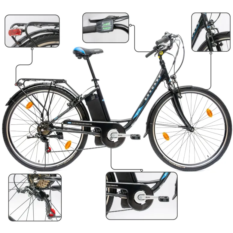 Rower Elektryczny Damski Miejski 28" SHIMANO 250 W LED Bagażnik Oświetlenie