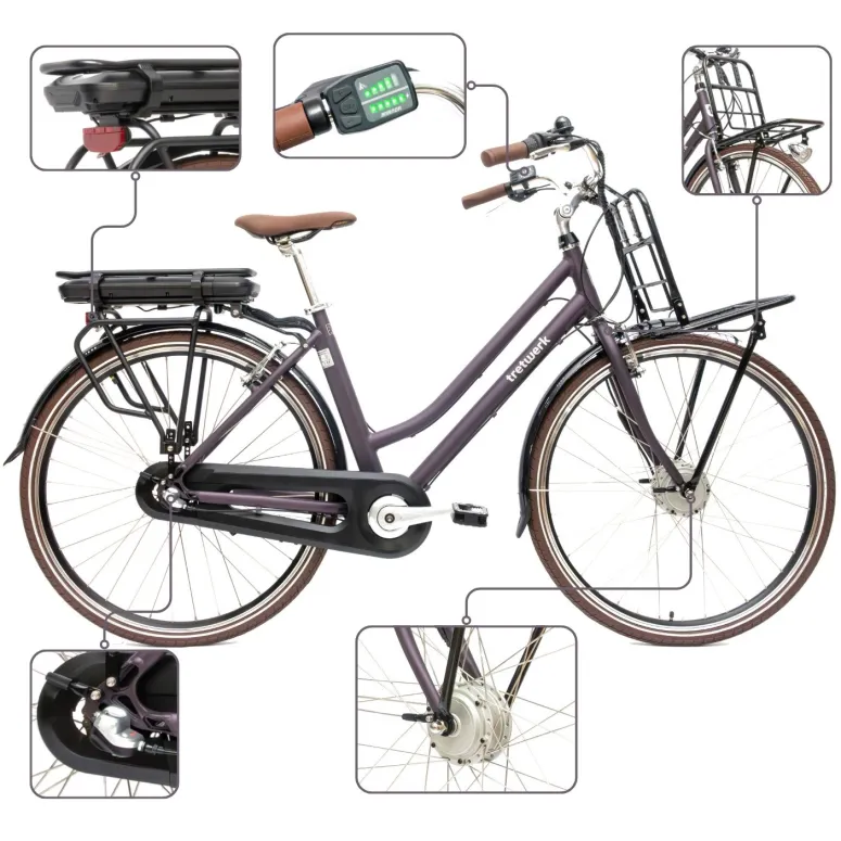 Rower Elektryczny Damski Miejski 28" SHIMANO Nexus 250 W LED Oświetlenie