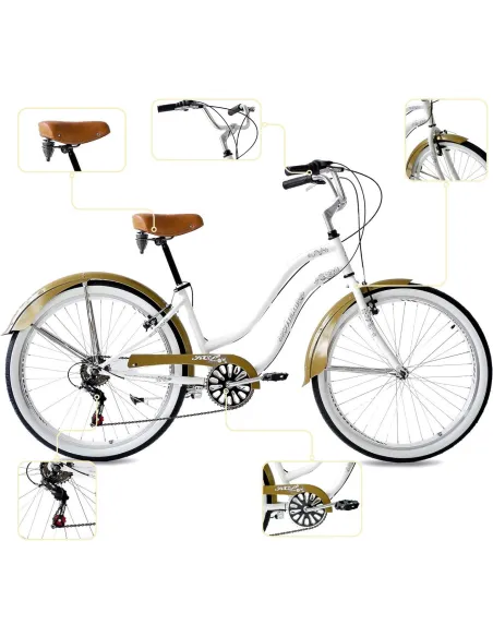 Rower Miejski Damski 26 Beach Cruiser Odblaski Dzwonek Stopka Retro Revo