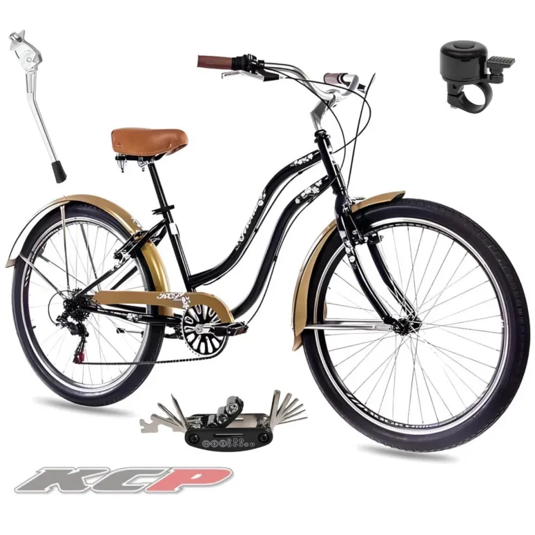 Rower Miejski Damski 26 Beach Cruiser Odblaski Dzwonek Retro Revo Stopka