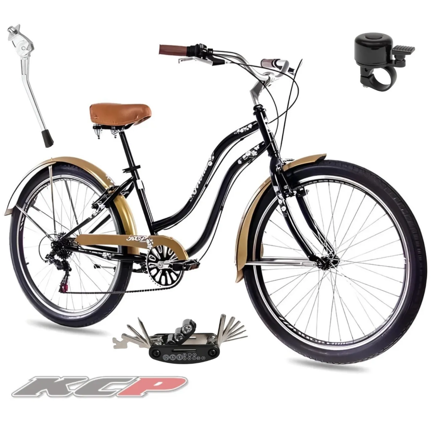 Rower Miejski Damski 26 Beach Cruiser Odblaski Dzwonek Retro Revo Stopka