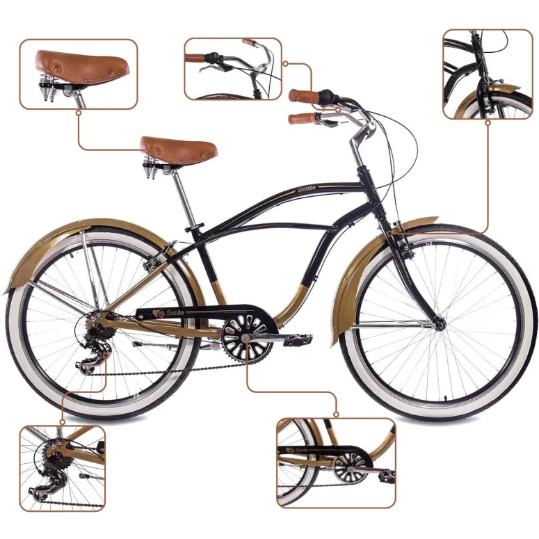 Rower Miejski 26 Damski Męski Aluminium Beach Cruiser Retro Stopka Dzwonek