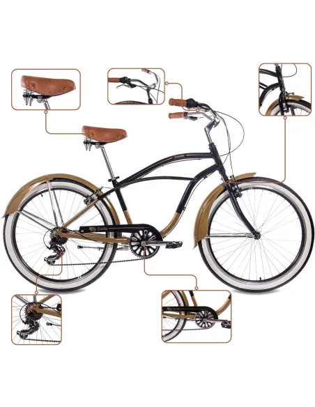 Rower Miejski 26 Damski Męski Aluminium Beach Cruiser Retro Stopka Dzwonek