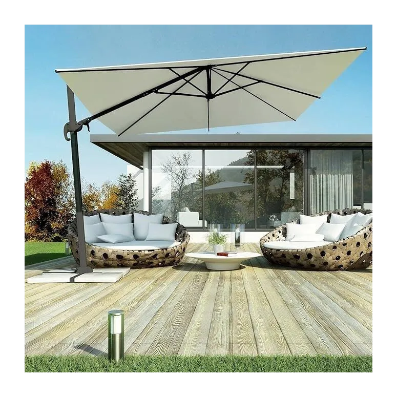 Parasol Ogrodowy Taras Megashopitalia 3x3 Duży Składany Z Wysięgnikiem Beż