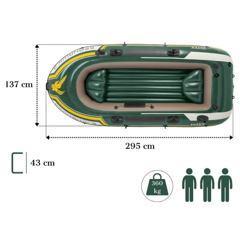 Ponton Trzyosobowy Intex Seahawk 3 295x137x43 cm Wiosła Pompka 3 Komory PVC