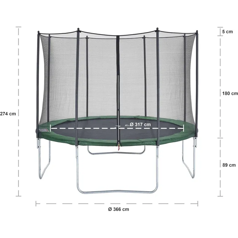 Trampolina Ogrodowa Dla Dzieci CZON SPORTS Bezpieczna Zielona 360cm Siatka