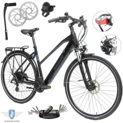 Elektryczny Rower Damski Trekking 28 Alu Światła Wspomaganie Bagaż Dzwonek