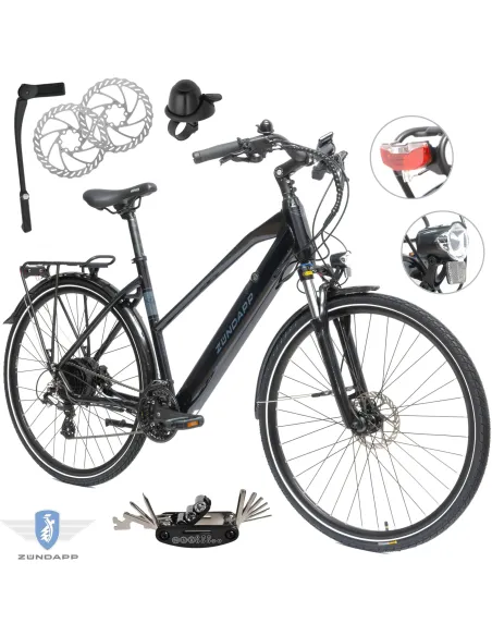 Elektryczny Rower Damski Trekking 28 Alu Światła Wspomaganie Bagaż Dzwonek