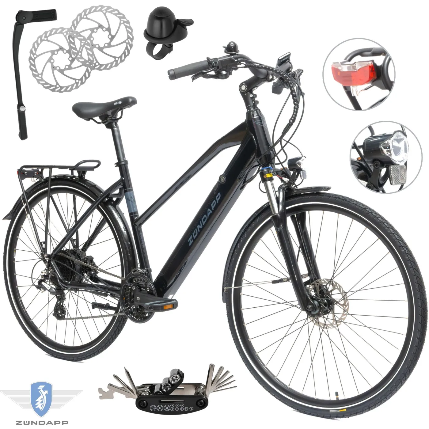 Elektryczny Rower Damski Trekking 28 Alu Światła Wspomaganie Bagaż Dzwonek