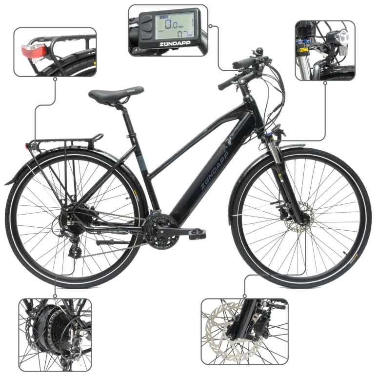 Elektryczny Rower Damski Trekking 28 Alu Światła Wspomaganie Bagaż Dzwonek