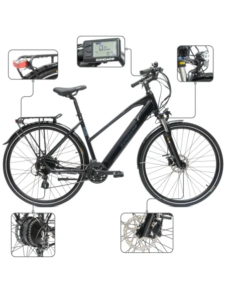 Elektryczny Rower Damski Trekking 28 Alu Światła Wspomaganie Bagaż Dzwonek