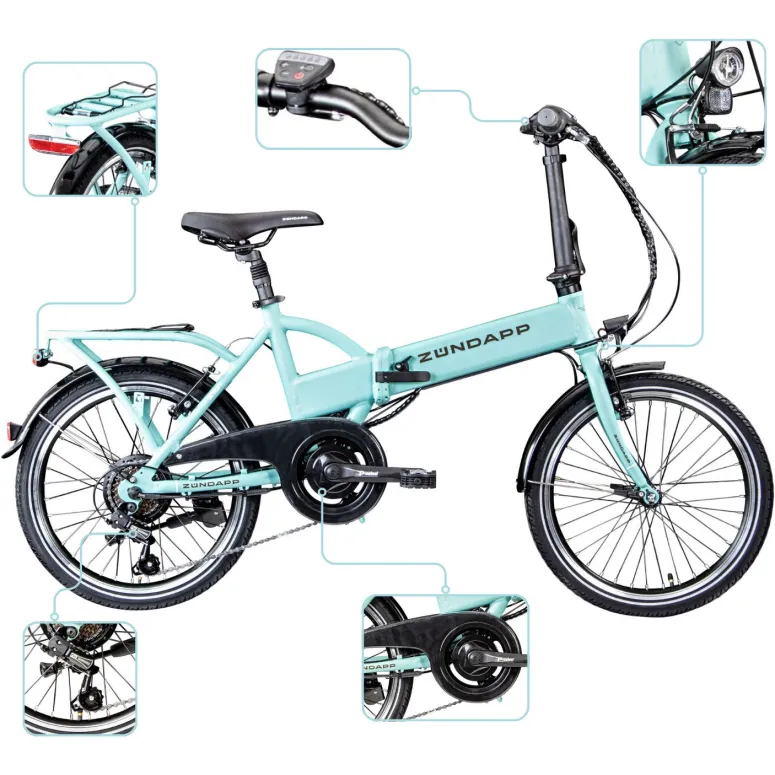 Rower Elektryczny Męski Damski Składany Koła 20" Alu SHIMANO 250 W Bagażnik