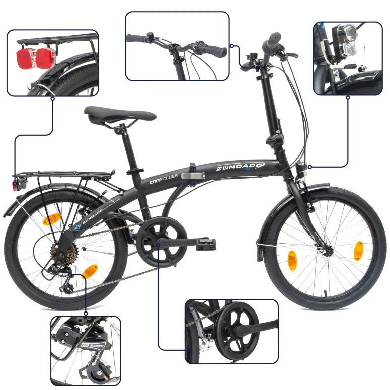 Rower Składany 20 Składak Miejski Bagażnik Męski Damski Oświetlenie Dzwonek