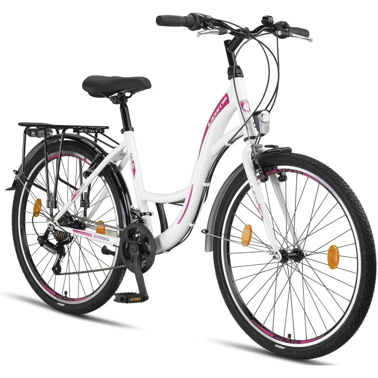 Rower Miejski Damski 26" Stal V-brake 21-biegów Revo Światła Stopka Dzwonek