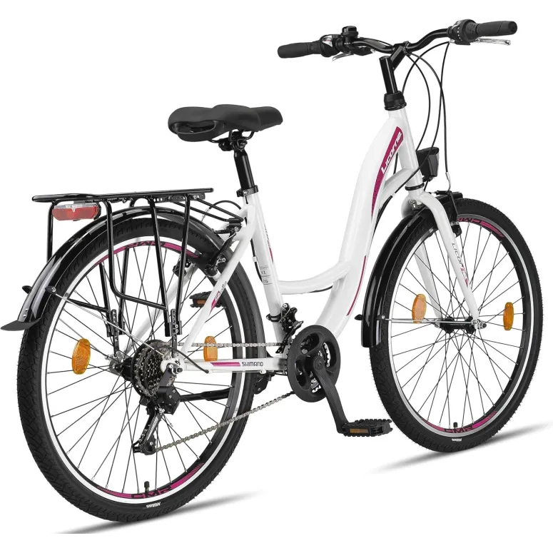 Rower Miejski Damski 26" Stal V-brake 21-biegów Revo Światła Stopka Dzwonek