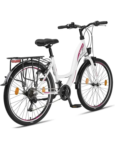 Rower Miejski Damski 26" Stal V-brake 21-biegów Revo Światła Stopka Dzwonek