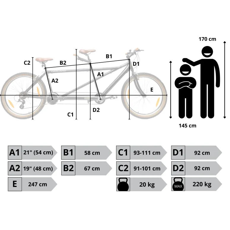 Rower Tandem Męski Damski Miejski Trekkingowy 26" SHIMANO Aluminium Dzwonek