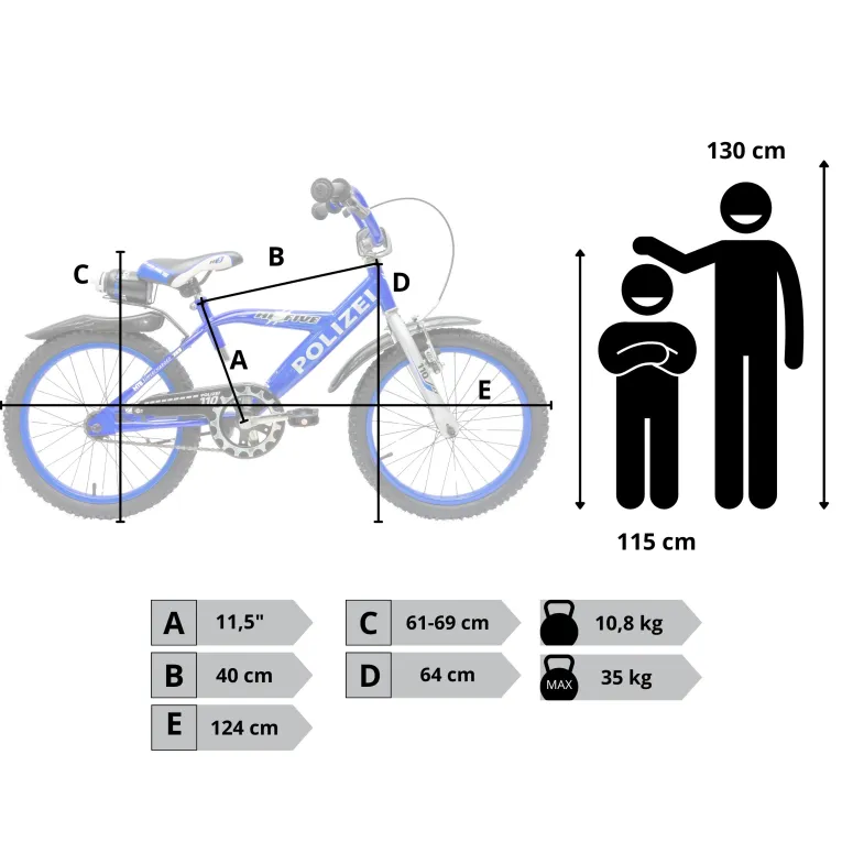 Rower Dziecięcy Chłopięcy Koła 18" POLIZEI Błotniki Dzwonek Stopka Policja