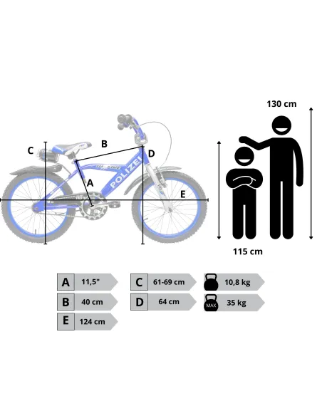 Rower Dziecięcy Chłopięcy Koła 18" POLIZEI Błotniki Dzwonek Stopka Policja