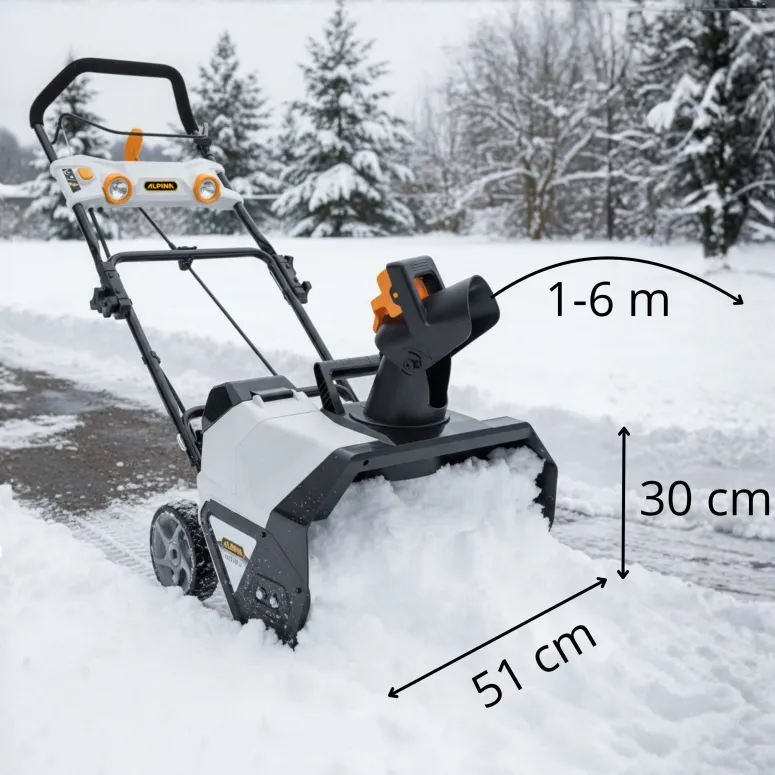 Odśnieżarka Akumulatorowa ALPINA AS 5148 Li 51cm Wyrzut 1-6m 180° Lampy LED