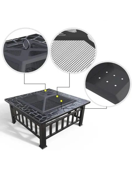 Palenisko Do Grillowania VOUNOT Ogrodowe 81 x 81 x 45 cm + Pokrowiec, Ruszt