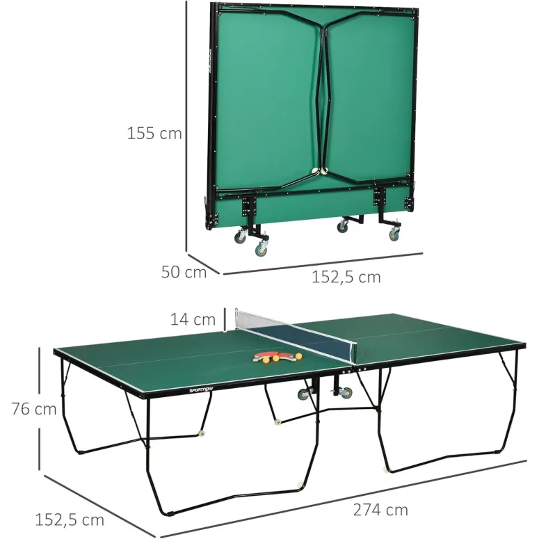Stół Do Tenisa Stołowego SPORTNOW Green PingPong Składany Akcesoria Kółka