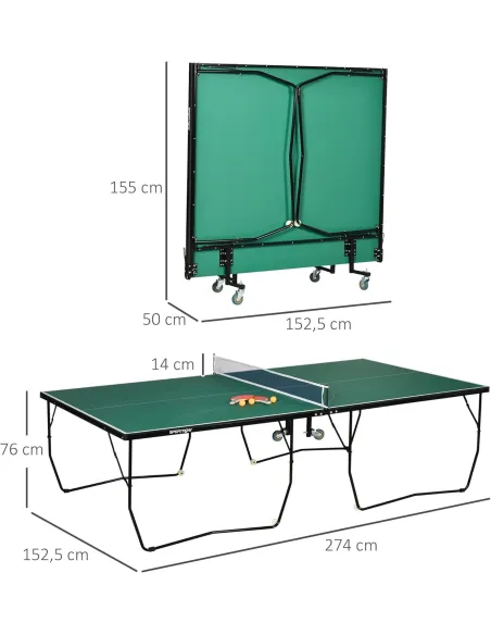 Stół Do Tenisa Stołowego SPORTNOW Green PingPong Składany Akcesoria Kółka