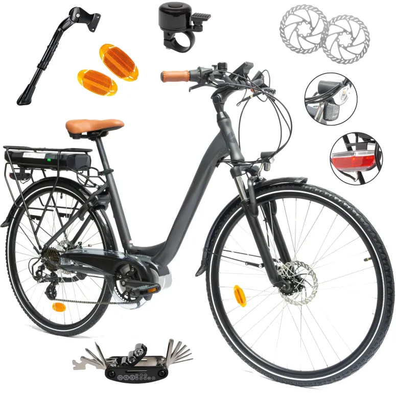 Rower Elektryczny Damski Miejski 28" SHIMANO 250 W LCD Alu Amor Tarczowe