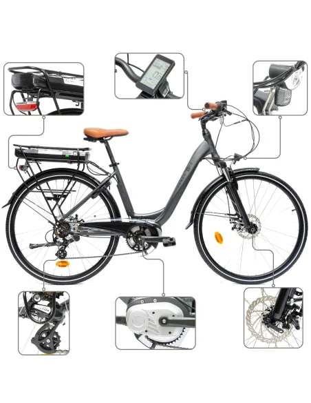 Rower Elektryczny Damski Miejski 28" SHIMANO 250 W LCD Alu Amor Tarczowe