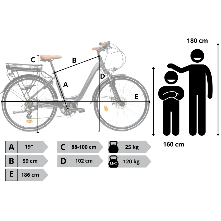 Rower Elektryczny Damski Miejski 28" SHIMANO 250 W LCD Dzień Dziadka Babci