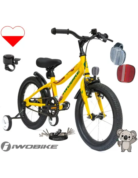 Rower Dziecięcy 16" Chłopięcy Dziewczęcy IWOBIKE 2025 Kółka Boczne Dzwonek