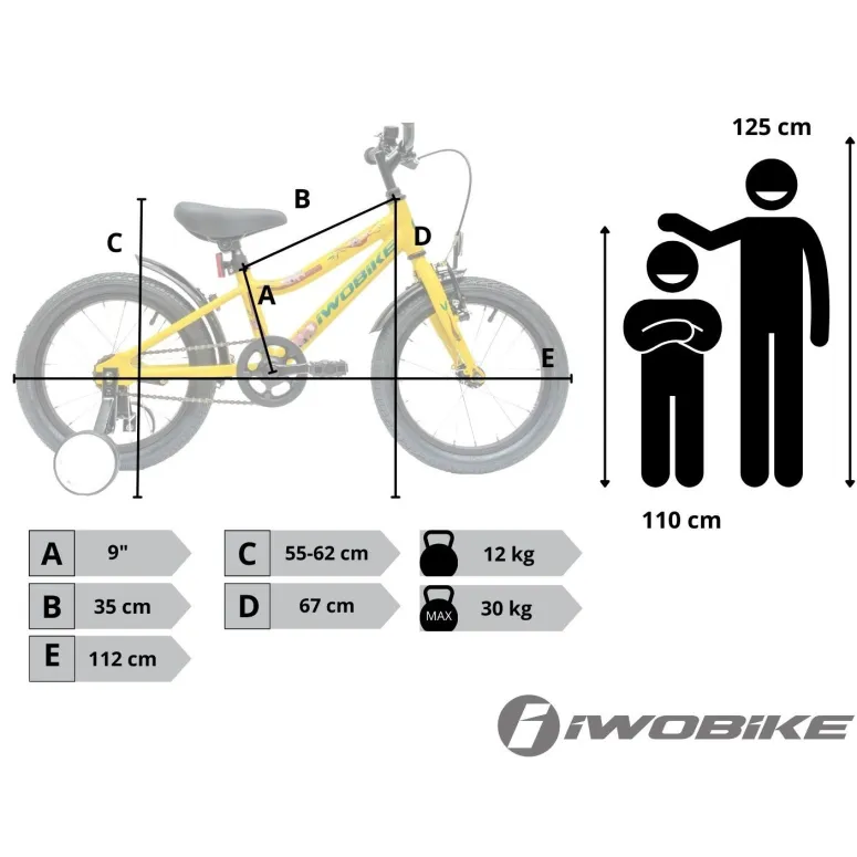 Rower Dziecięcy 16" Chłopięcy Dziewczęcy IWOBIKE 2025 Kółka Boczne Dzwonek