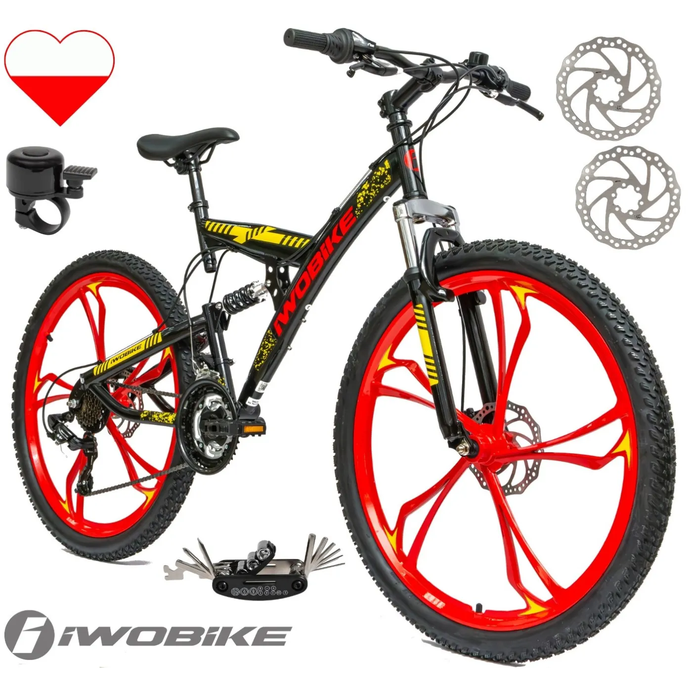 Rower Męski Damski Górski 26" IWOBIKE Felgi Shimano MTB Tarcze Full Amory