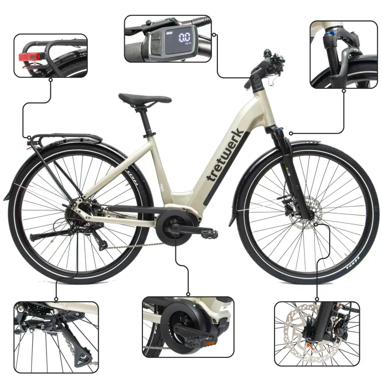 Rower Elektryczny Damski Miejski 28" SHIMANO 250 W LCD Aplikacja NFC 2025