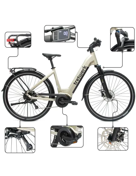 Rower Elektryczny Damski Miejski 28" SHIMANO 250 W LCD Aplikacja NFC 2025