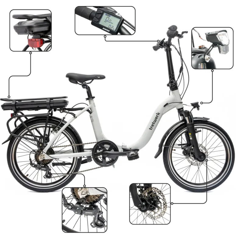 Rower Elektryczny Składany 20" Shimano Alu Amortyzacja Przód Oświetlenie