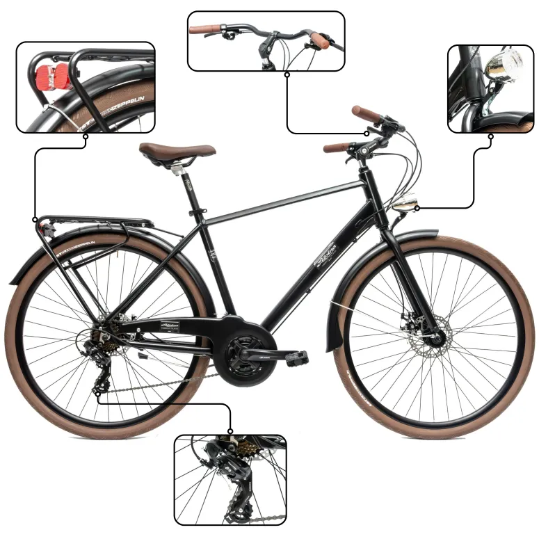 Rower Męski Miejski Koła 28" Aluminium Tarcze Oświetlenie Stopka Shimano