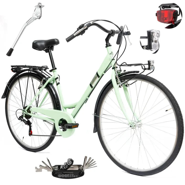 Rower Miejski Damski 28" Stal V-brake 6-biegów Revo Światła Dzwonek Stopka