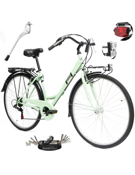 Rower Miejski Damski 28" Stal V-brake 6-biegów Revo Światła Dzwonek Stopka