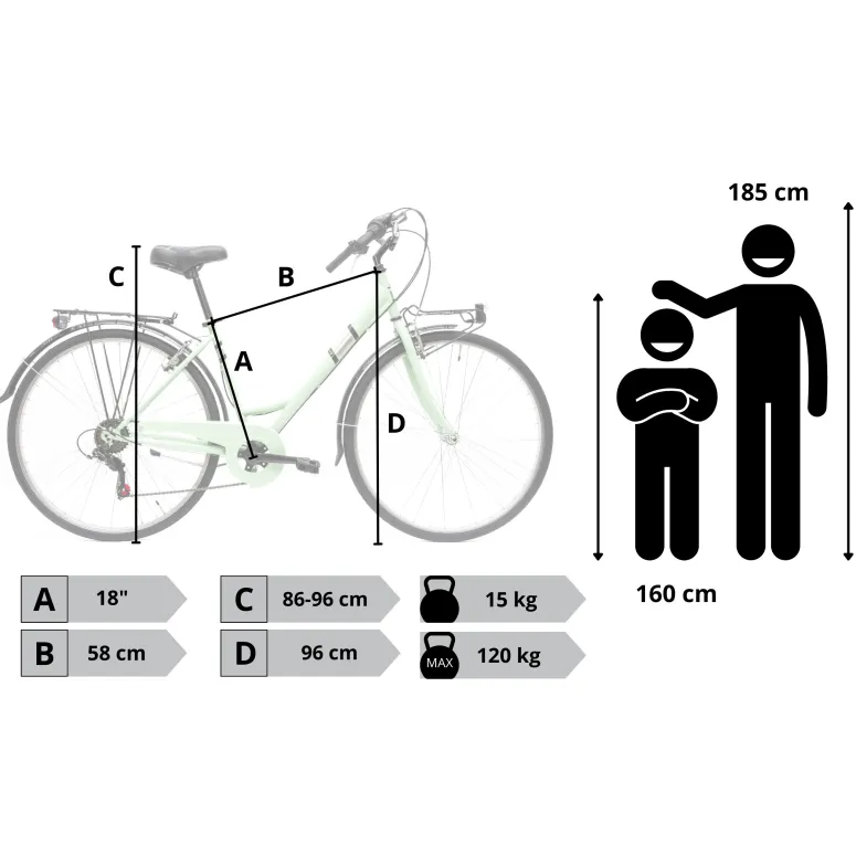 Rower Miejski Damski 28" Stal V-brake 6-biegów Revo Światła Dzwonek Stopka