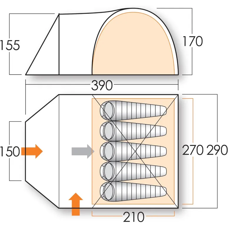 Namiot Turystyczny 5-Osobowy Vango Apollo Black 500 Wodoodporny Kopułowy