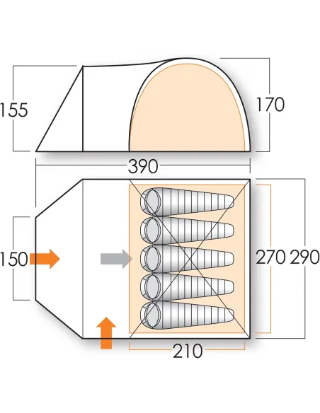 Namiot Turystyczny 5-Osobowy Vango Apollo Black 500 Wodoodporny Kopułowy
