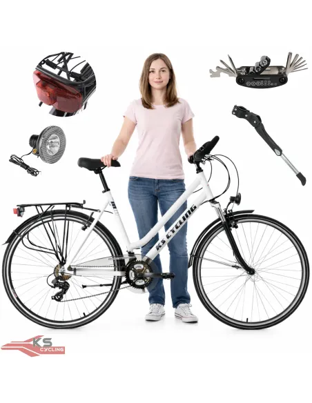 Rower Damski Trekkingowy 28" ALU SHIMANO 21 Biegów Światła Bagażnik Stopka