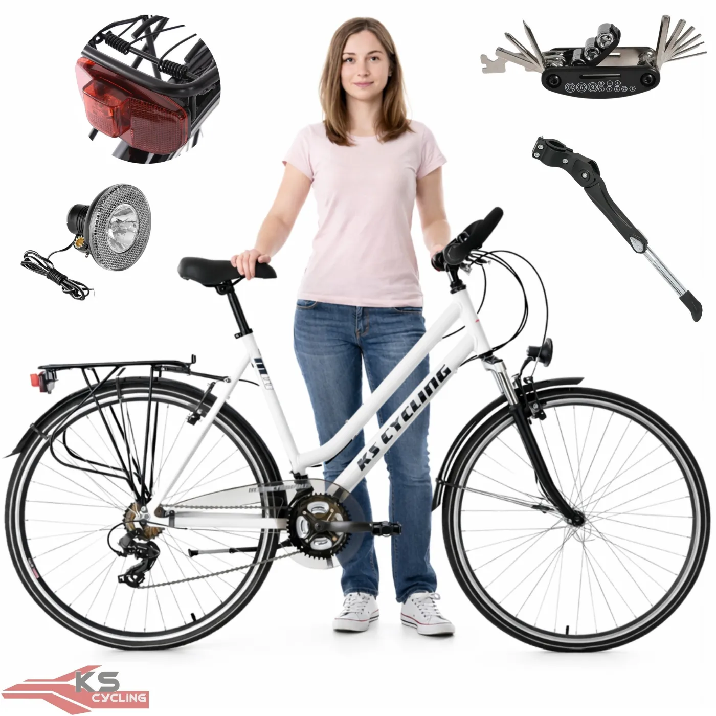 Rower Damski Trekkingowy 28" ALU SHIMANO 21 Biegów Światła Bagażnik Stopka