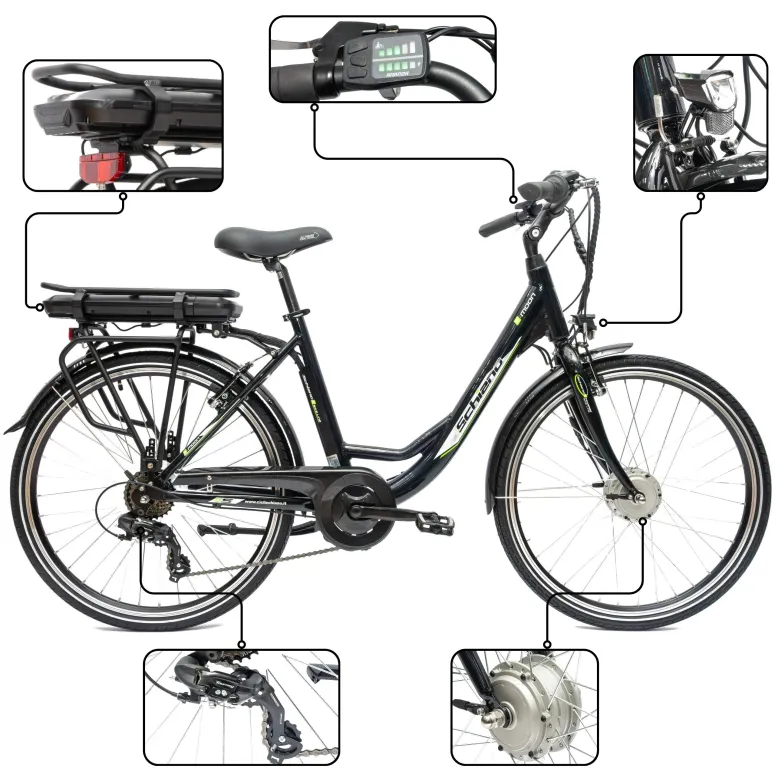 Elektryczny Rower Miejski 26 Damski Wspomaganie ALU Damka 7 Biegów Błotniki